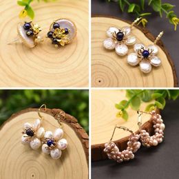 Dangle Earrings Natural Freshwater Pearl Flower For Women Wedding Lapis Lazuli Drop Luxury Jewelry Accessories Handmade