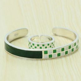 S925 Sterling Silver bangle Green White Gum Silver Bracelet Couple Fashion Classic Network Red Temperament Creative Personality Simple Jewellery