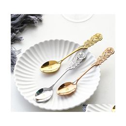 Spoons Soup Spoon Stainless Steel Goldplated Coffee Tea Dessert Meal Fruit Stir Kitchen Dinnerware Tableware Customized Vt1564 Drop Dhinu