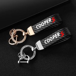 Keychains High-Grade Leather Car KeyChain Horseshoe Key Rings With Diamonds For Cooper S R56 R55 R60 R61 F54 F55 F56 F57 F60 Coopers CarKeyc