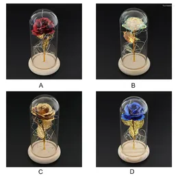 Decorative Flowers LED Night Light Artificial Rose Table Decor Glass Cover Flower Decoration