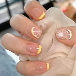 False Nails 24st Lemon Short Wear Tips Nail Patch Press On Supplies for Professionals Artifical Fake Faux Ongles 230425