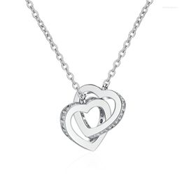 Chains Heart Interlocking Moissanite Necklace Female S925 Silver Electroplated Rose Gold Platinum Clavicle Chain
