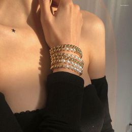 Strand Minimalist Hand Beaded Bracelet Geometric Imitation Pearl Jewelry Women's Elastic String Boho