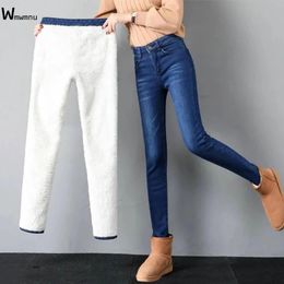 Jeans Casual Warm Elastic High Waist Denim Pants Slim Plus Size Pencil Pants Skinny Trousers Super Thick Lamb Wool Winter Jeans Women