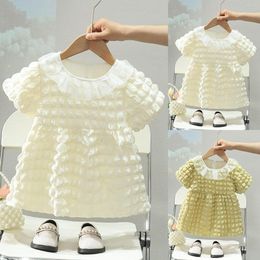 Girl Dresses Summer Fashion Bubble Sleeve Mesh Collar Girls' Princess Dress Sweaters For Kids Girls Tulle Gown