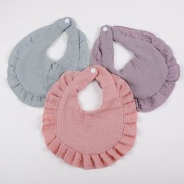 INS European And American Baby Flounce Gauze Saliva Towel Seersucker Cotton Baby Bib Double-Layer Crepe Bib DH027