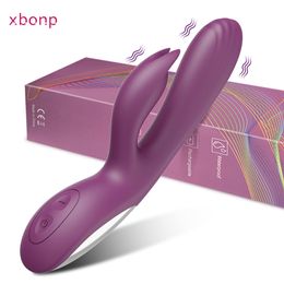 Vibrators Powerful G Spot Rabbit Vibrator Female Clitoris Nipple Dual Stimulator Massager 2 in 1 Dildo Sex Toys Shop Adult Goods for Women 230426