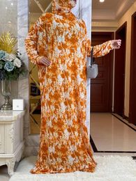 Ethnic Clothing 2023Muslim Rayon Abayas For Women Ramadan Prayer Dubai Turkey Middle East Femme Robe Floral Loose African Dress Turban Joint