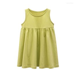 Girl Dresses Children Girls Sleeveless A-LINE Dress Summer Kid Clothes Cotton Toddler Sundress Princess Yellow Green 230224