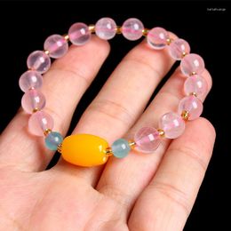 Strand Trendy Sweet Romantic Pink Crystal Beaded Bracelet For Women Lotus Yellow Chalcedony Hand String Ethnic Style Jewelry Girl Gifts