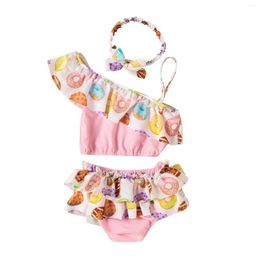 Clothing Sets 1-3Years Toddler Baby Girls Summer Swimsuit One Shoulder Sleeveless Sling Tops Ruffled Shorts Bow Headband