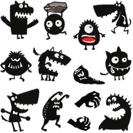 Cartoon Iron on Patches Black and White Cute Monster Embroidered Sewing Patches DIY DIY Crafts Embroidery Gifts for Clothing Backpack