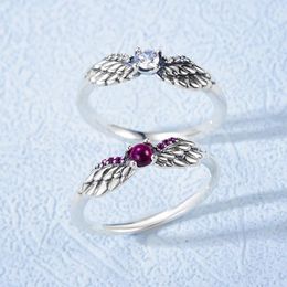 Cluster Rings Stylever Vintage 925 Sterling Silver Shining Zircon Gemstone Angel Wing For Women Ruby Dating Ring Luxury Wedding Jewelry