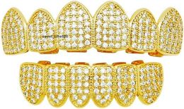 HH Bling Empire Iced Out Diamond Teeth Grillz for Men Women Hip Hop Silver Gold Grills for your teeth Top and Bottom Rapper Costume Teeth Jewellery and Accessories