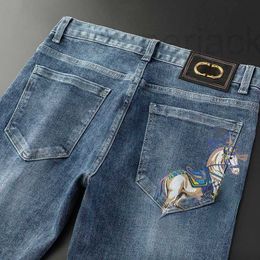 Men's Jeans Designer Straight Leg Pants Big H Embroidery Casual Trousers Washed Fashion war horse print Zipper Acss Control denims Sweatpants 28-38 6SS6
