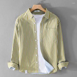 Men's Casual Shirts Spring Summer Chic Striped Cotton Pockets Long Sleeve For Men High Street Slim Fit Clothes Tops