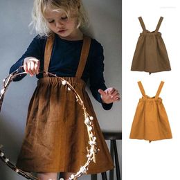 Girl Dresses Girls Clothes Summer Baby Suspender Dress Toddler Kids Overall Cotton Linen Solid Colour Fashion Children Party Outwear