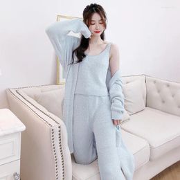 Women's Sleepwear 3 Pieces Pyjamas Set Women Autumn Winter Velvety Plush Thick Loungewear Chinese Characters Student Warm Homewear