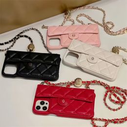 Luxury Designer Chain iPhone Cases for Apple iPhone11 12 13 14 15 Pro Max lychee Top workmanship Wallet Mobile Cover Women Grip Crossbody Star style