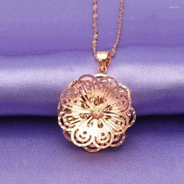 Chains 585 Purple Gold Plated 14K Rose Flower Pendant Necklaces Fashion Exquisite Ladies Chinese Wedding Jewelry Gift