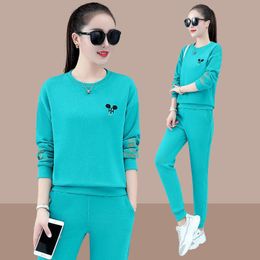 Dress Candy Colour Tracksuit Women Outfit Spring Casual Embroidered Long Sleeve Pullover Tops + Pants Two Piece Sets Jogging Sweat Suit