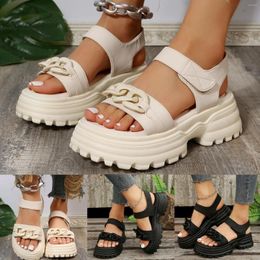 Sandals Women Summer Hook Loop Solid Colour Casual Open Toe Square Heels Comfortable Beach Shoes Bridal For Wide Width