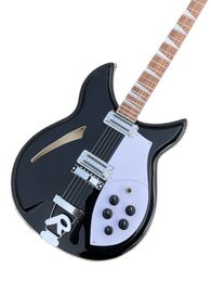 Custom 6 string 381 Black Electric Guitar Semi Hollow Body Vintage Single Coil Toaster Top R Tailpiece