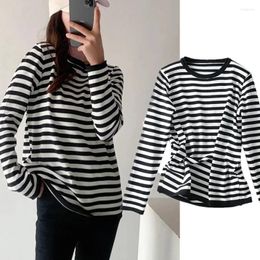 Women's T Shirts Elmsk England Style High Street Cotton O-neck Loose Long Sleeve Striped Shirt Women Tops Spring Casual Tshirts