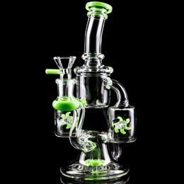 Double Windmill Recycler Bong Glass Hookahs Recycler Dab Rigs Oil Burner Smoking Pipe Water Bongs With 14mm bowl 24cm tall