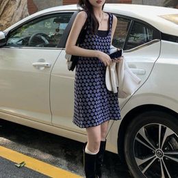 Casual Dresses 2023 Korean Spring Summer Suspender Dress Vintage Women's Clothing Cute Vest Knitted Mini Girls P49