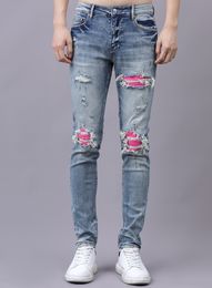 new slim blue Men's Jeans Cool Guy Jeans Classic Hip Hop Rock Moto Casual Design Ripped Distressed Denim Biker Jeans 412