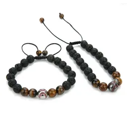 Strand 1pc Copper Baseball Beads Bangle Natural Tiger Eye Volcanic Stone Women's Hand Bracelet Charms For Jewellery Accessory Wholesale