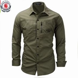 Men's Casual Shirts Fredd Marshall Fashion Military Shirt Long Sleeve Multi-pocket Casual Shirts Brand Clothes Army Green Camisa Masculina 117 231124