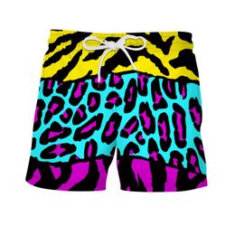 Men's Shorts Funny Leopard Stitching Shorts Punk Hip Hop Joggers Purple Chaos Streetwear Elastic Waist Drawstring Fitness Shorts Men Clothing 230425