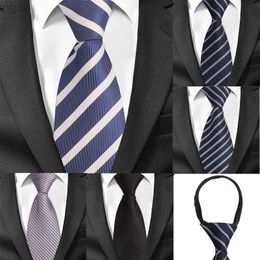 Neck Ties 8cm Width Pre-tied Neck Tie Mens Classic Zipper Ties For Men Jacquard Bridegroom Party Necktie Cravate Black Grey Suit Neckties