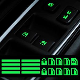 Car Luminous Button Sticker Fluorescent Door Window Lifter Night Safety Switch Decals Interior Auto Accessories