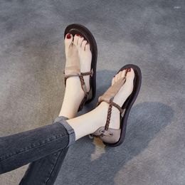 Sandals Spring/Summer Handsome British Leather Soft Sole Open Toe Handmade Buckle Strap Flat Bottom Low Heel Clamping