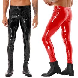 Men's Pants Mens Patent Leather Long Soild Colour Two-way Zipper Crotch Skinny Trousers Male Leggings Streetwear Motorcycling Costume