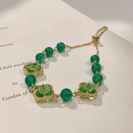 Link Bracelets Fashion Natural Green Stone Bracelet South Korea Crystal Flower Women's Birthday Gift Valentine's Day