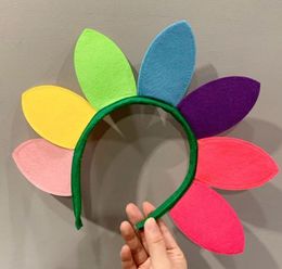 Boho Floral Crown Rainbow Flower Petal Headband Sunflower Hair Wreath Headwear Headpiece Hair Accessory for Women Girl