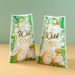 Gift Wrap 10pcs Wild One Palm Leaves Animal Candy Bag Jungle Safari Birthday Party Packaging Bags Kids Baby Shower Decoration Favours