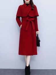 Women's Wool Blends Elegant Women Woolen Coat Long Sleeve French Style Vintage Jackets Slim Solid Single Breasted 2023 Autumn Winter Coats 231124