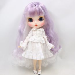 Dolls ICY DBS Blyth Doll For No.BL136/1049 White mix Purple hair Carved lips Matte face with eyebrows Joint body 1/6 bjd 230426