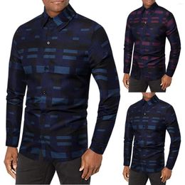 Men's T Shirts Dress Down Men's Autumn Fashion Printed Long Sleeve Turn-down Collar Shirt Blouse Top M