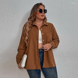 Outerwear Fashion Plus Size Women Outwear Corduroy Long Sleeve Shirt Top All-match Collar Basic Casual Large Blouse CoatWomen's & Coats