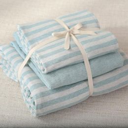 Bedding Sets 4pcs Cotton Soft Warm Jersey Knitted Fabric Light Blue Stripe Quilt Cover Set