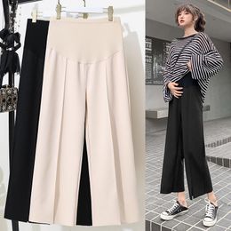 Maternity Bottoms 6007# Pants Summer Casual Wide Leg Ninth Loose Comfy Belly Support Elastic Waist Trousers