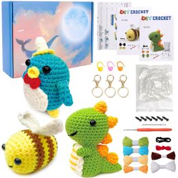 Needle 1set Handmade DIY Crochet Knitting Kit Wool Yarn Thread Material Gift For Girl Beginner Pendant Dolls Drop 231124