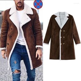 Men's Jackets Men's Fur Fleece Fashion Trench Coat Brown Winter Overcoat Lapel Warm Fluffy Male Casual Jacket Outerwear
